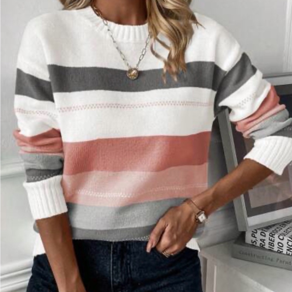 Pullover Drop Shoulder Color-block L Sweater
